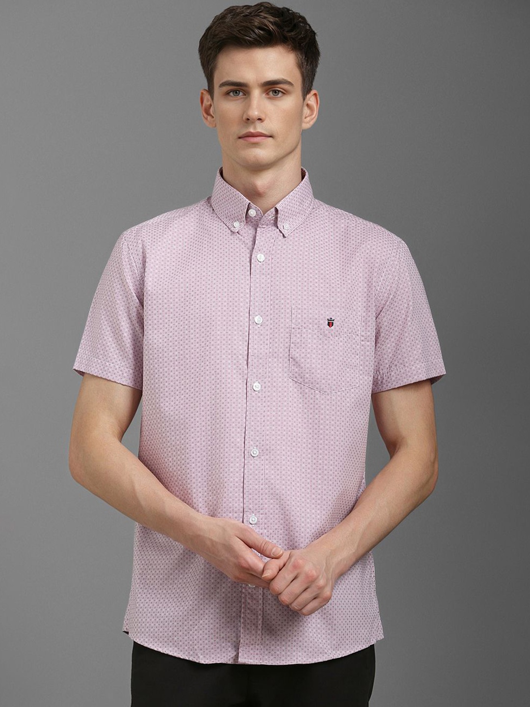 

Louis Philippe Sport Men Slim Fit Micro Ditsy Printed Cotton Casual Shirt, Pink