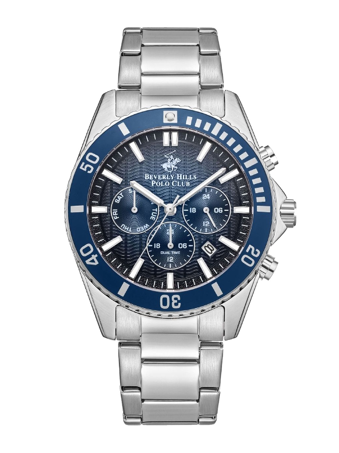 

Beverly Hills Polo Club Men Patterned Dial & Straps Analogue Multi Function Watch, Blue