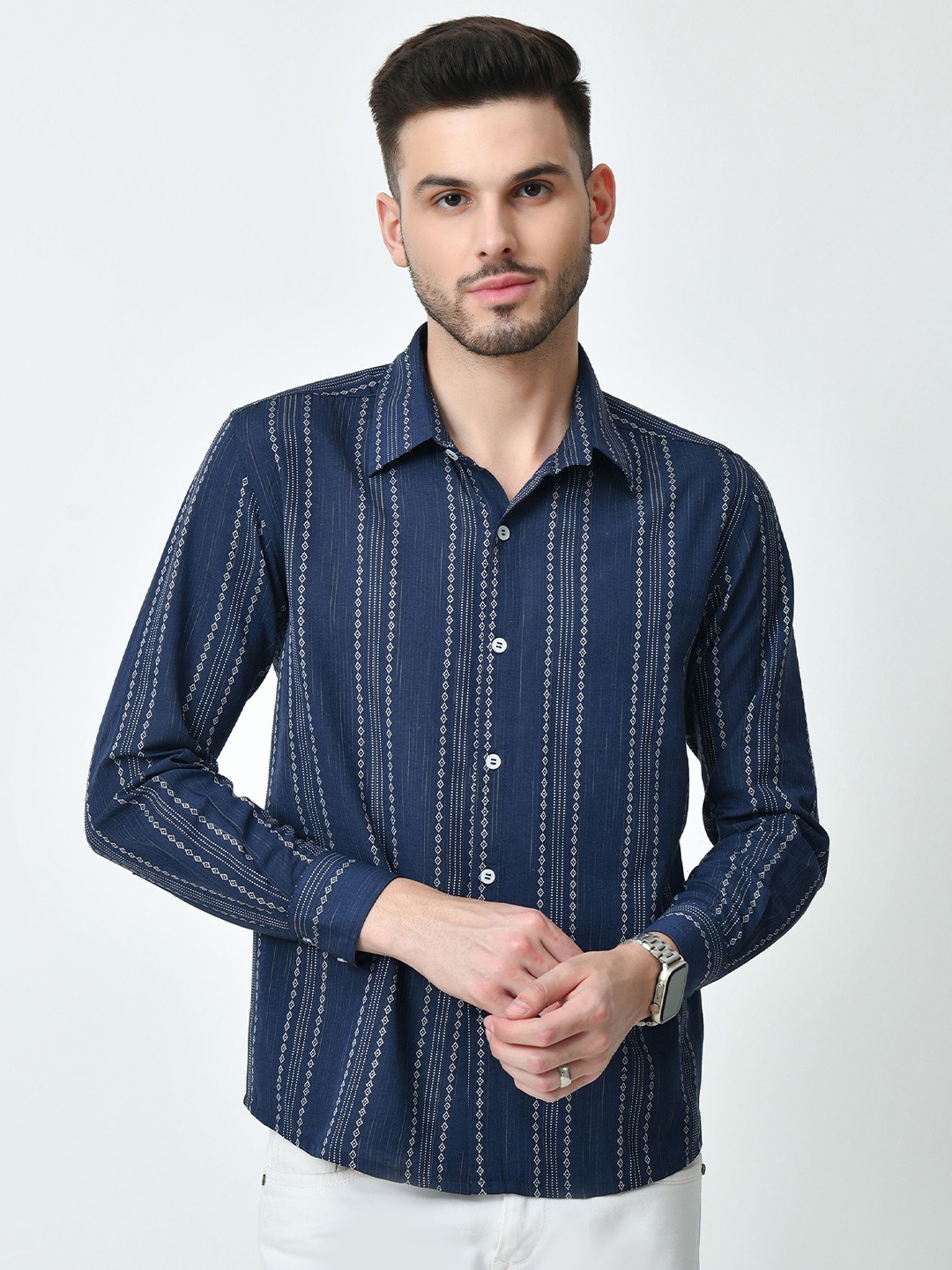 

BAESD Men Standard Multi Stripes Opaque Striped Casual Shirt, Blue