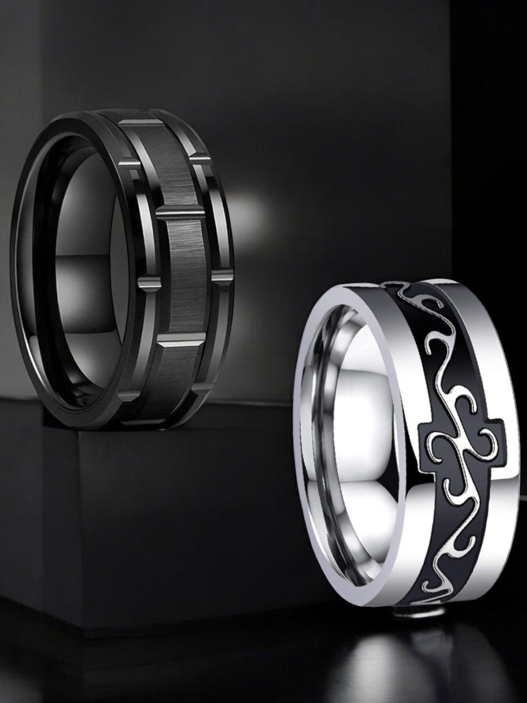 

The Roadster Lifestyle Co. Men Set Of 2 Stainless Steel Band Rings, Silver