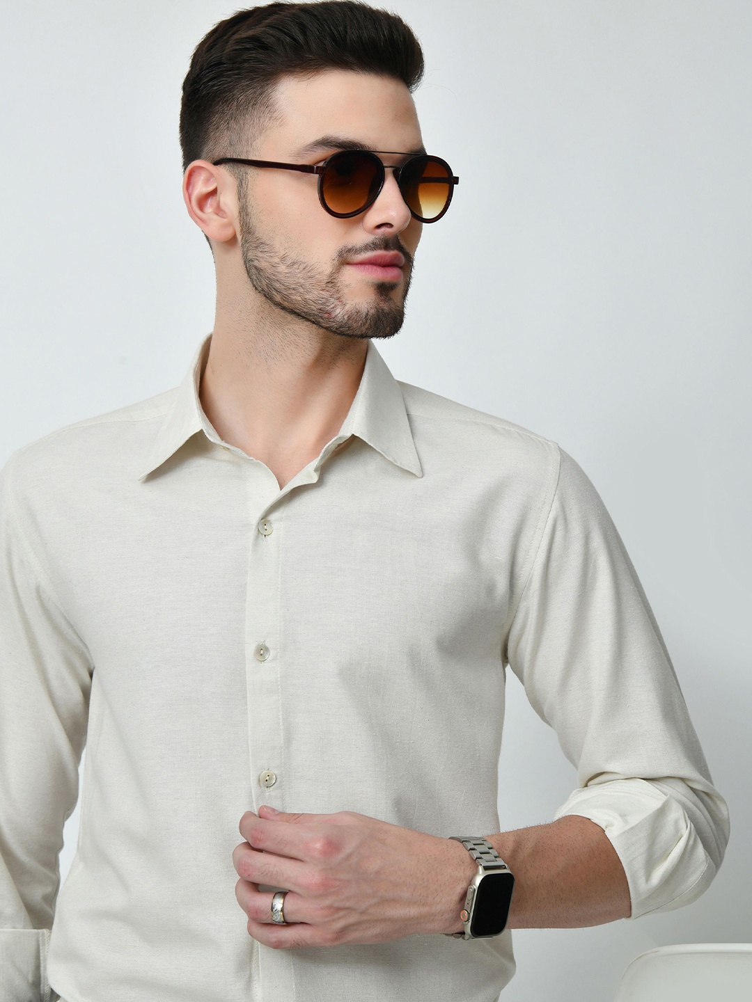 

BAESD Men Standard Opaque Casual Shirt, Cream