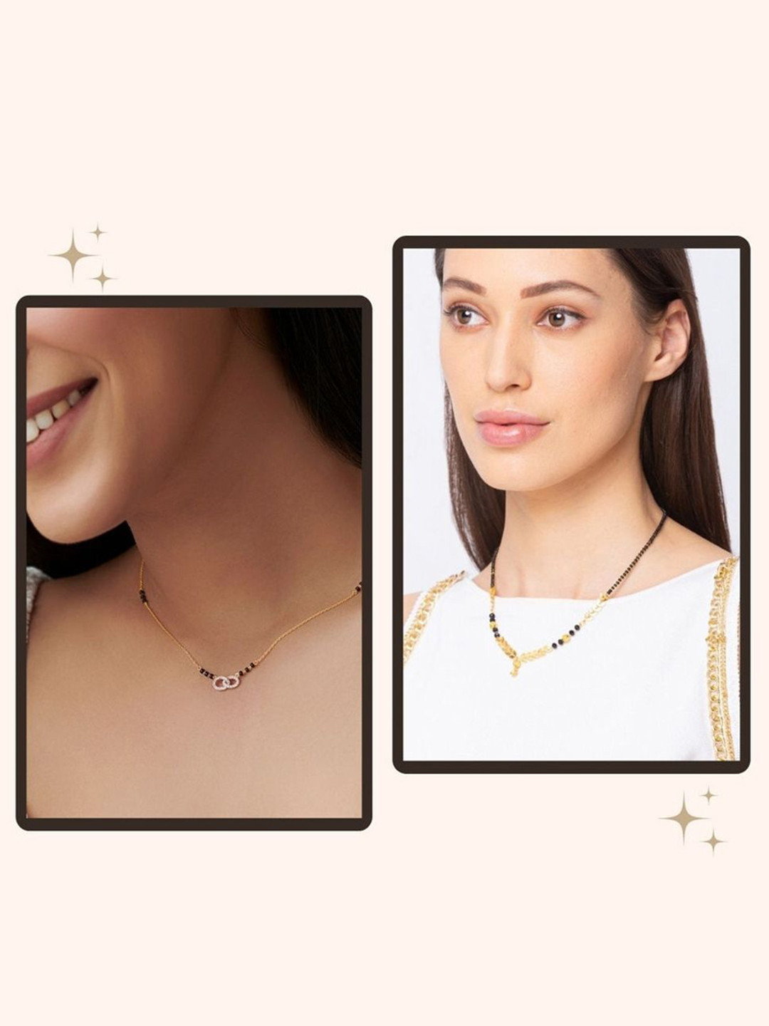

WynonaSet Of 2 Gold Plated American Diamond & Artificial Beads Studded Mangalsutra