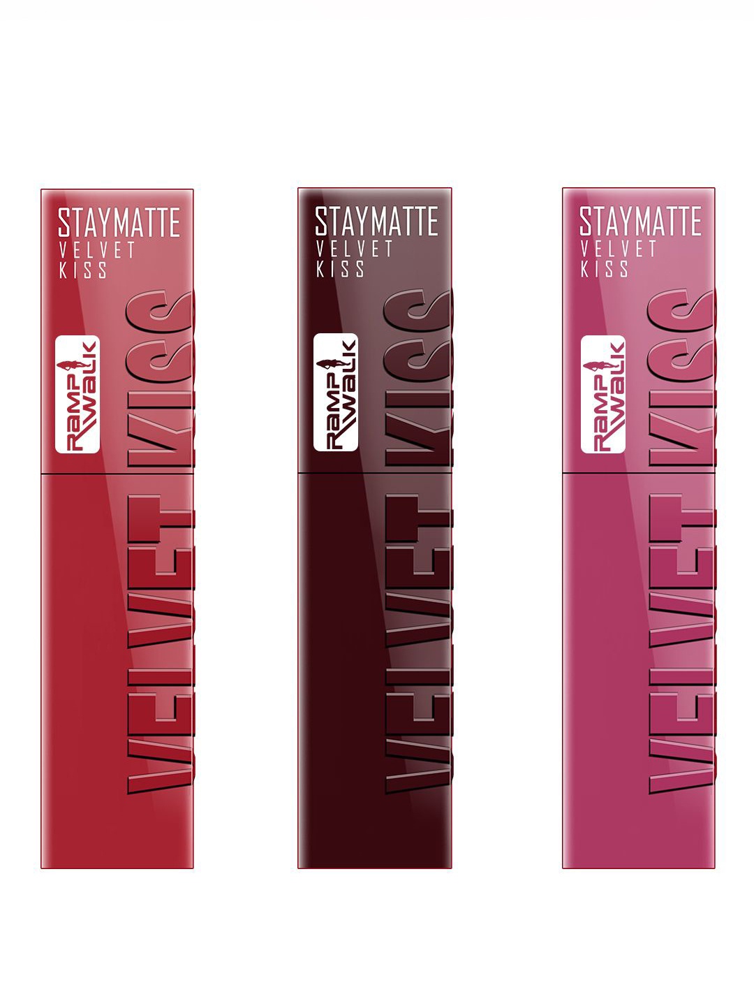 

Ramp Walk Set Of 3 Velvet Kiss Lipsticks - 3.5 ml Each - Matte Red- Maroon- Nude Pink