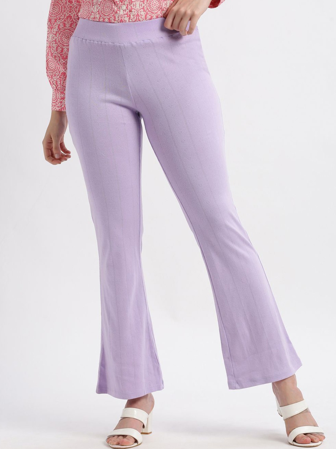 

Grit and Flair Women Flared High-Rise Trousers, Lavender