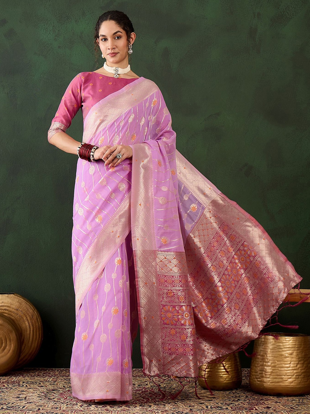 

Kalista Floral Zari Saree, Purple