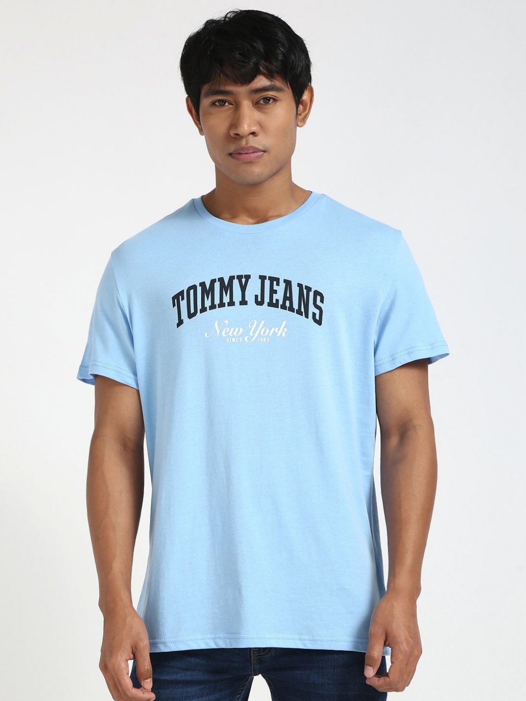 

Tommy Hilfiger Men Typography Printed Round Neck Cotton T-shirt, Blue