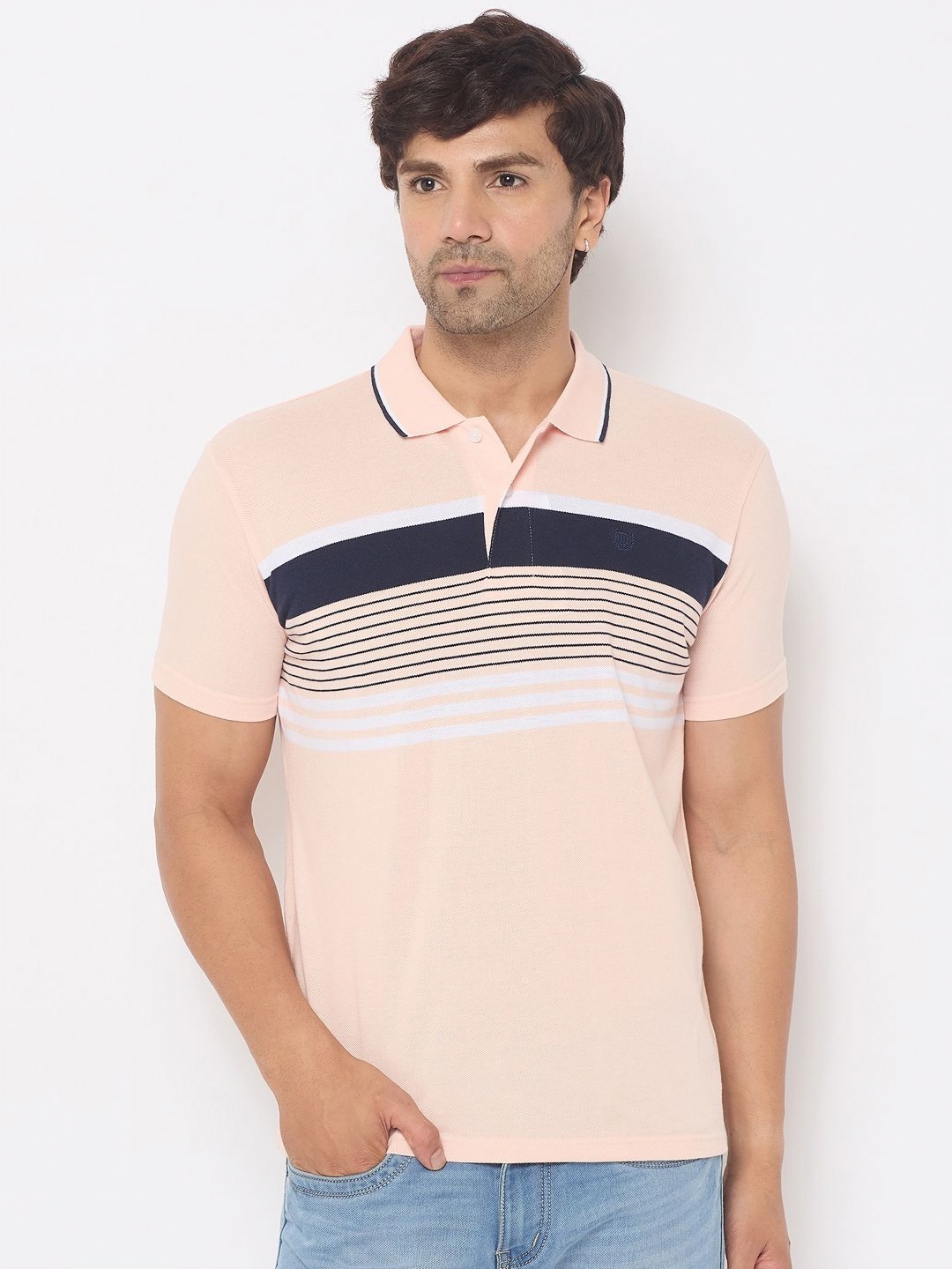 

Duke Men Striped Polo Collar T-shirt, Peach