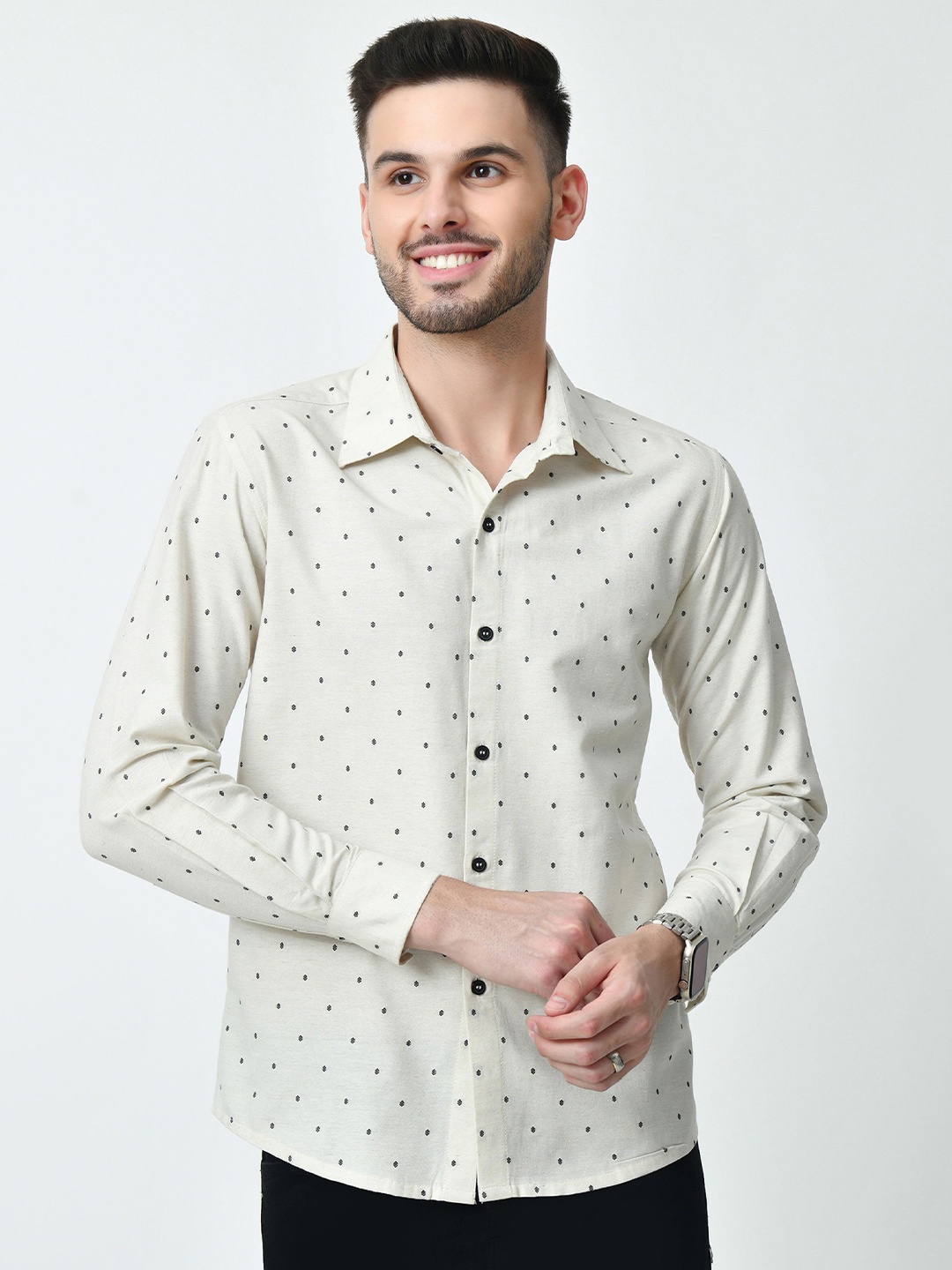 

ALL WAYS YOU Men Standard Opaque Printed Casual Shirt, Cream