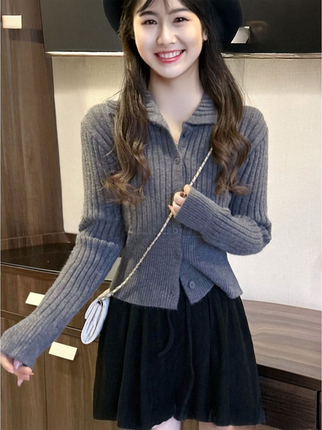 

StyleCast Women Ribbed Cardigan, Grey