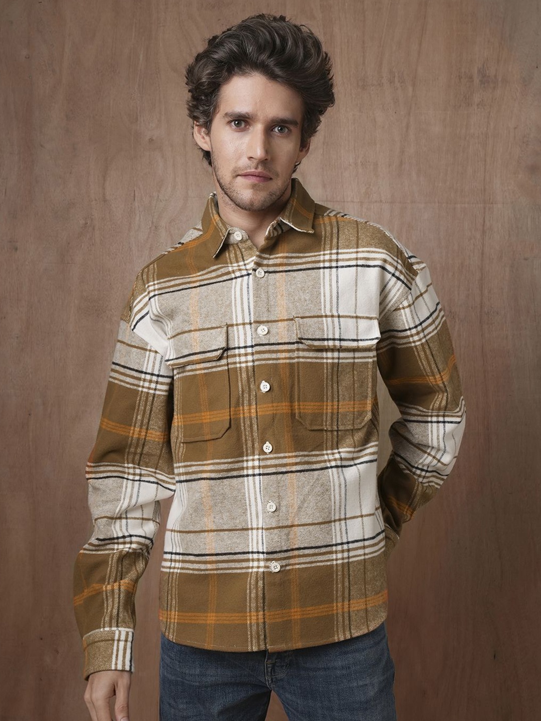 

The Roadster Lifestyle Co. Men Relaxed Spread Collar Tartan Checked Cotton Casual Shirt, Mustard