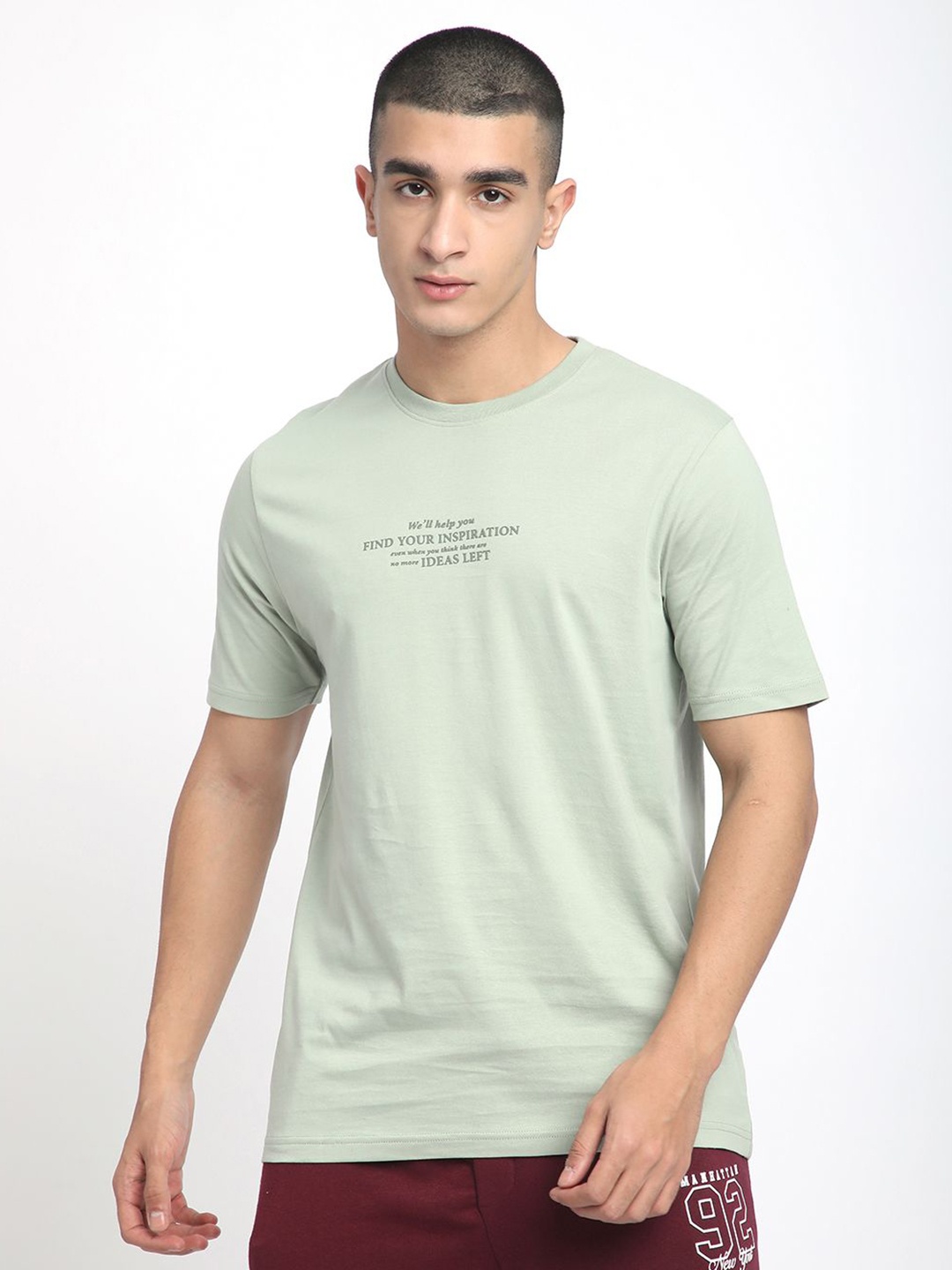 

R&B Men Typography Printed Cotton T-shirt, Green