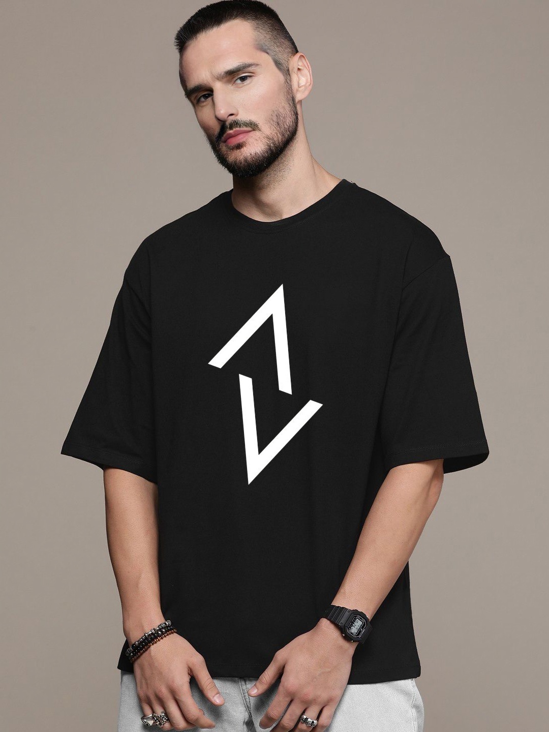 

Manlino Unisex Printed Raw Edge T-shirt, Black