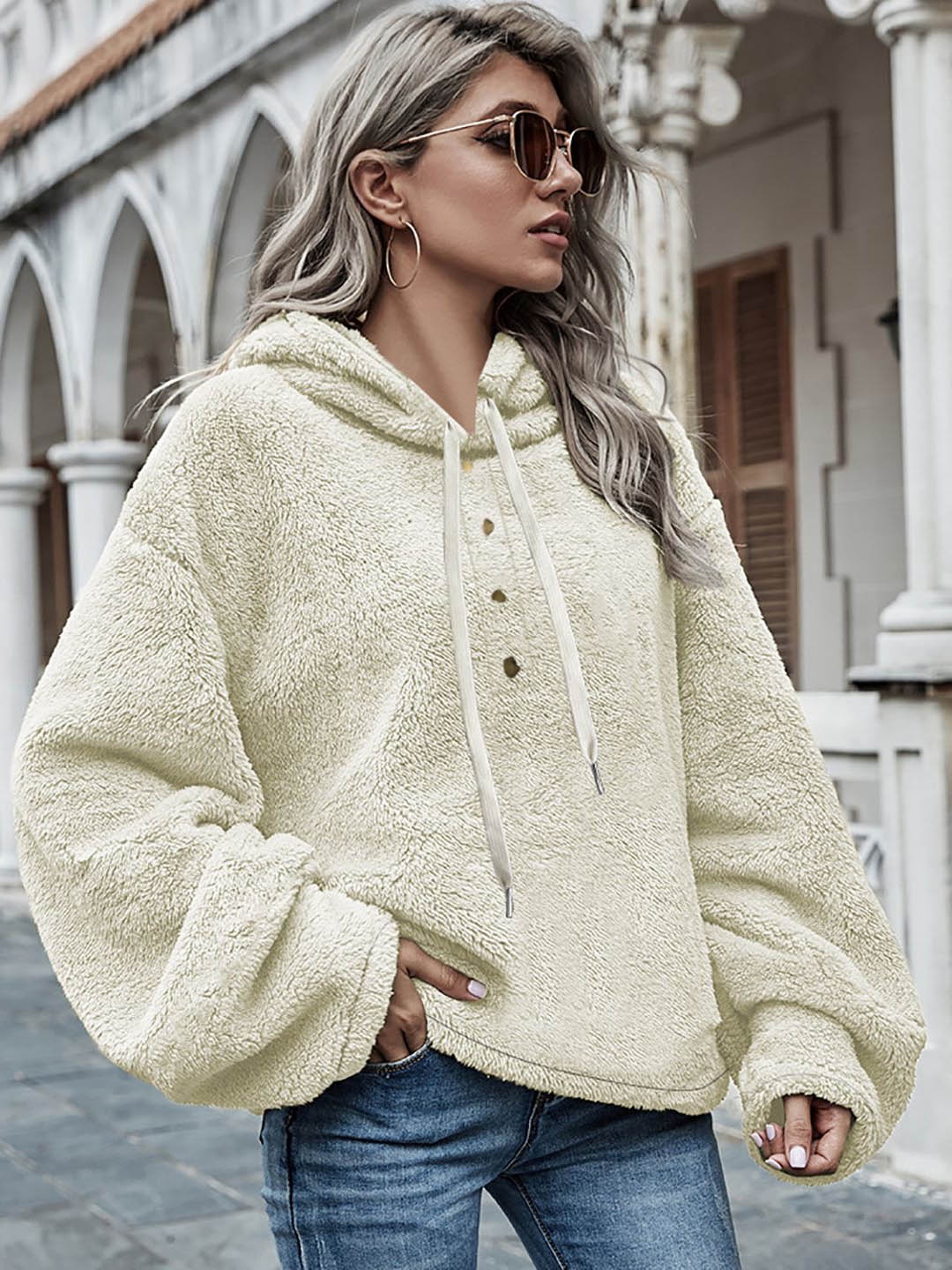 

StyleCast x Revolte Hooded Neck Sweatshirt, Beige