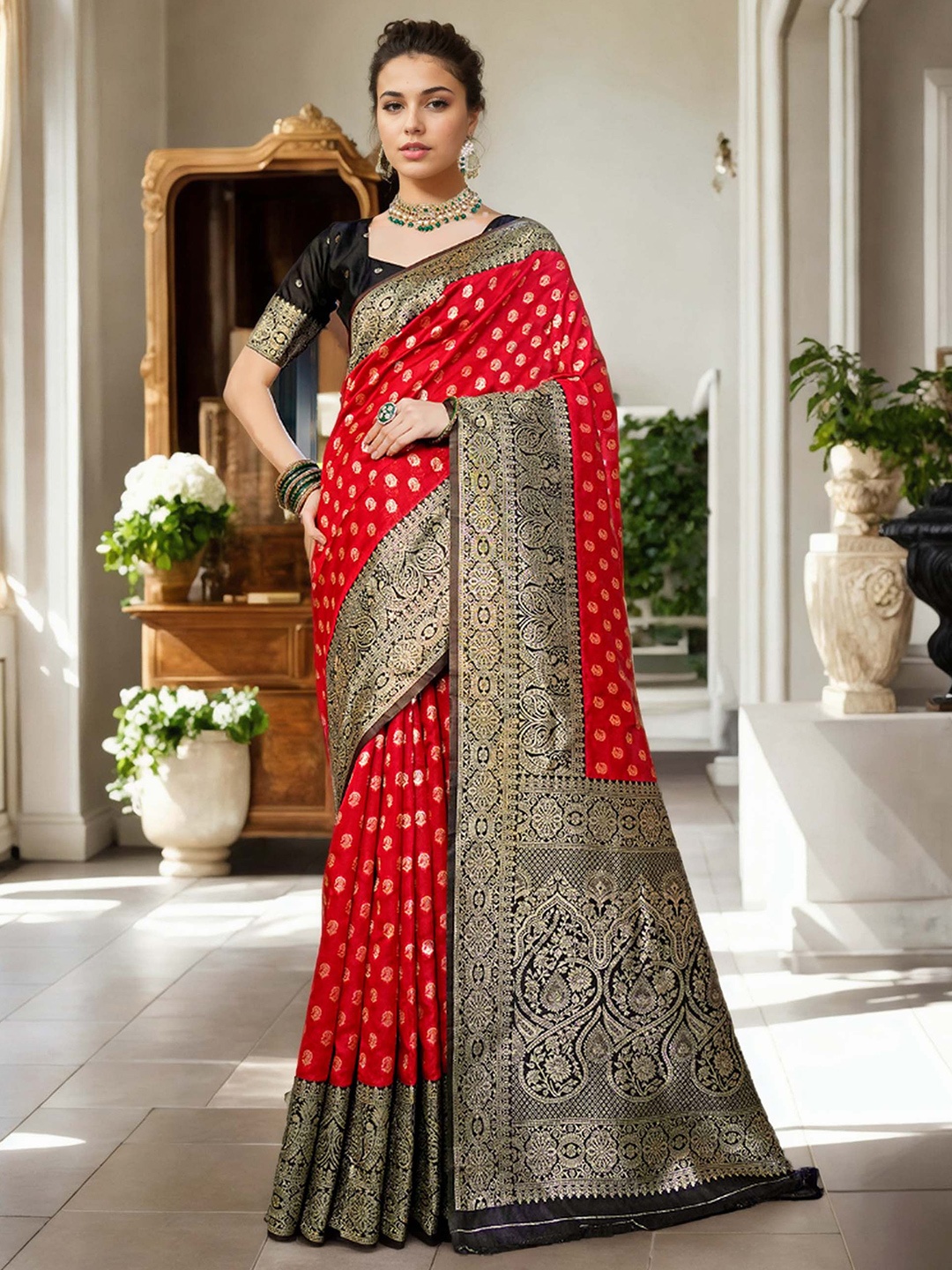 

Anouk Woven Design Zari Silk Blend Banarasi Saree, Red