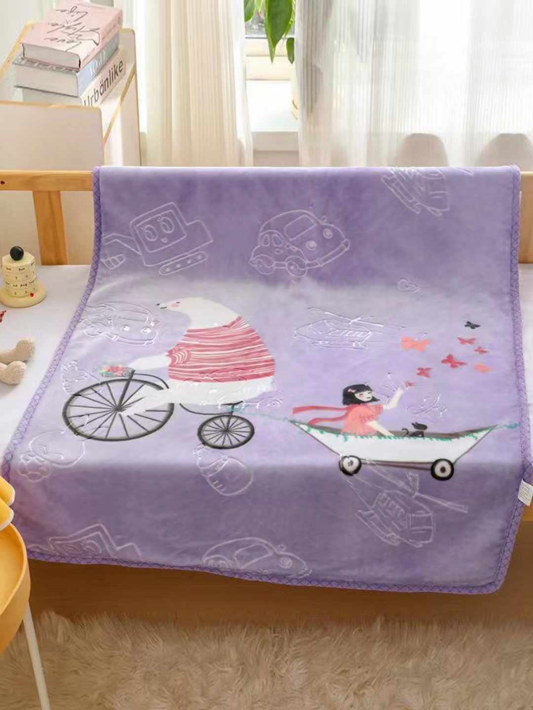 

Butterthief Purple & White Cartoon Characters Mink Heavy Winter 210 GSM Single Bed Blanket