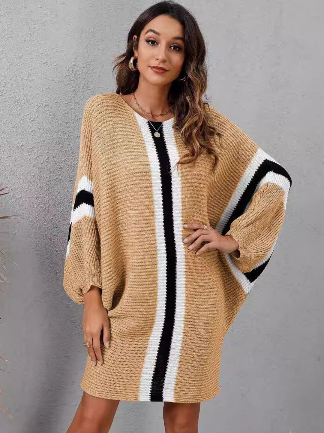 

StyleCast Striped Kimono Sleeve Dress, Beige