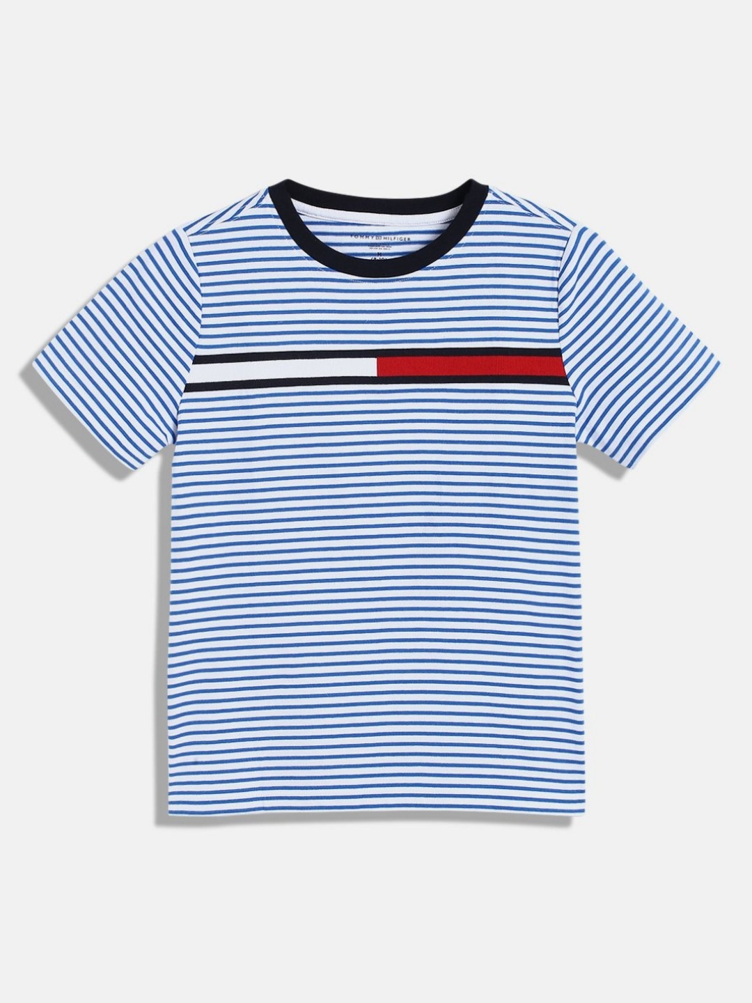 

Tommy Hilfiger Boys Striped Round Neck Cotton T-shirt, Blue