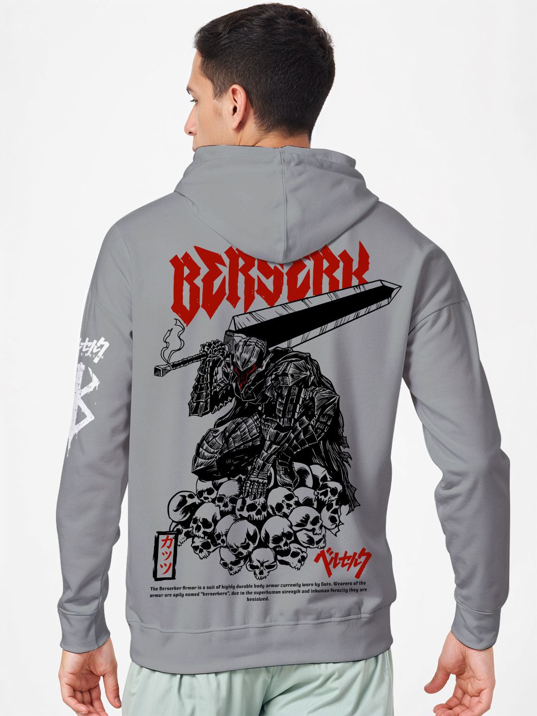 

Crazymonk Printed Anime Guts Wrath Berserk Oversized Fit Hooded Sweatshirt, Steel