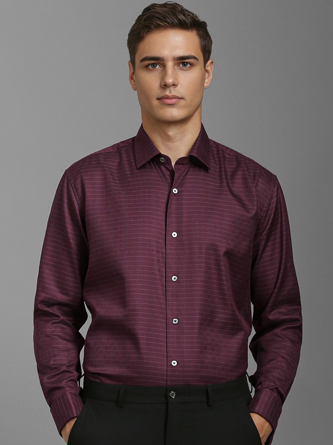 

Luxure by Louis Philippe Men Spread Collar Checked Cotton Formal Shirt, Purple