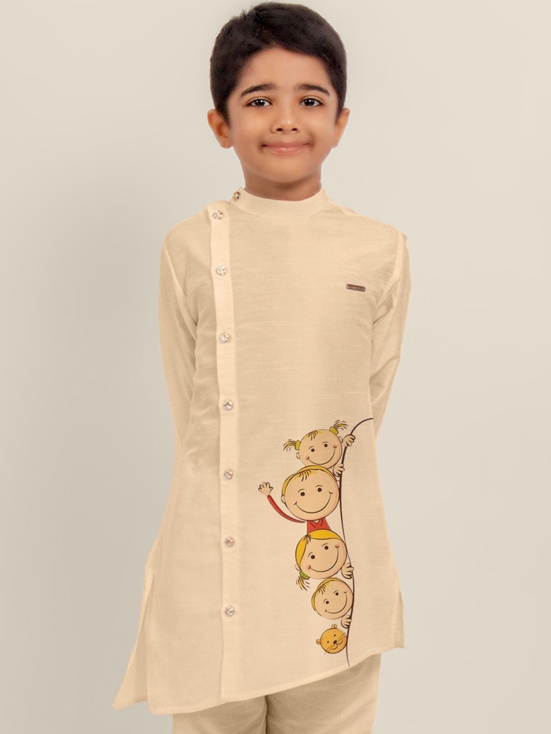 

DEVOILER Boys Ethnic Motifs Printed Thread Work Kurta, Beige