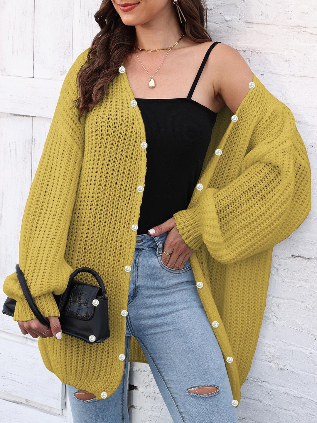 

StyleCast Women Embellished Longline Shrug, Yellow