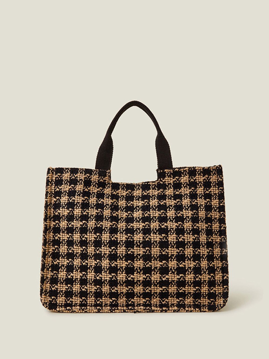 

Accessorize Checked Shopper Tote Bag with Cut Work, Black