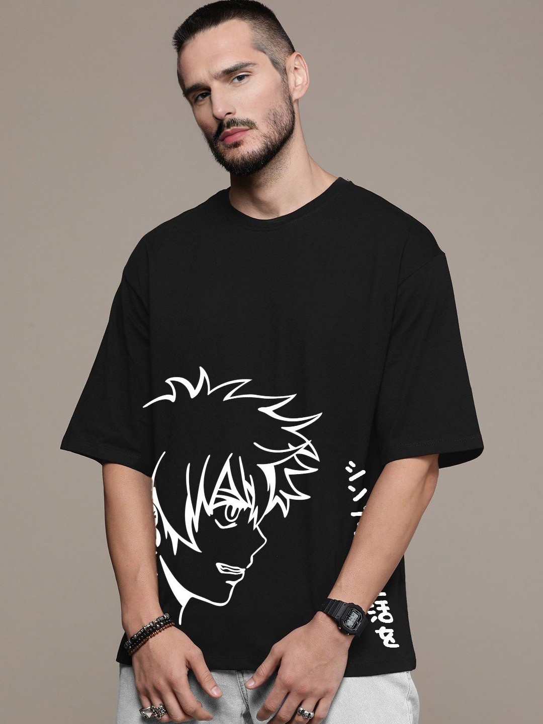 

Manlino Unisex Printed Pockets T-shirt, Black