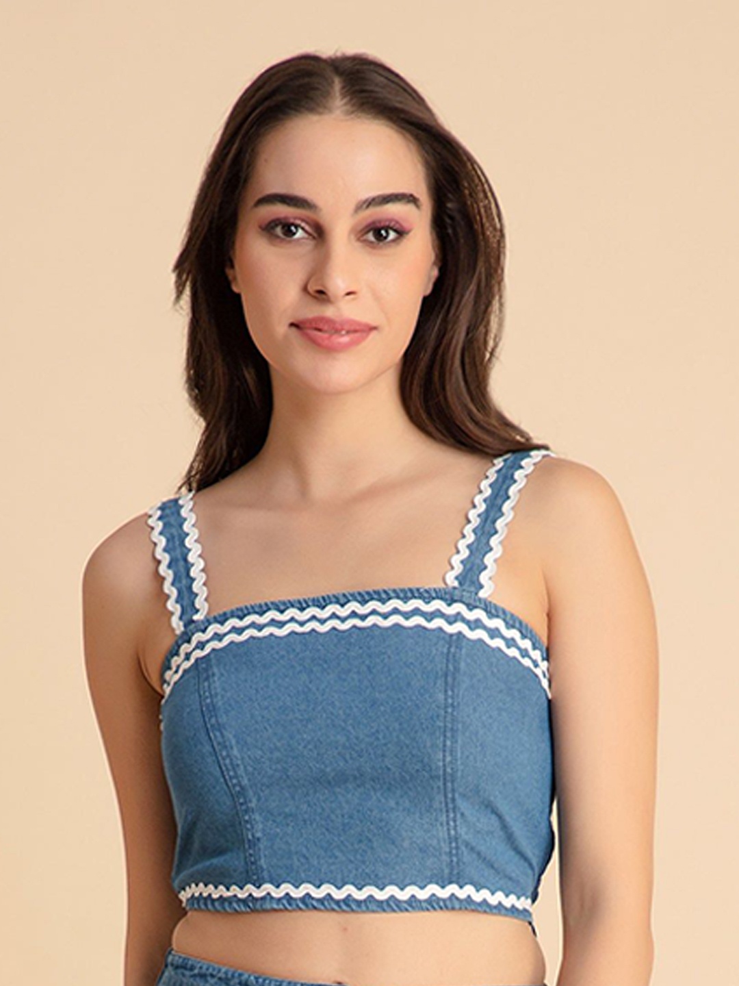 

DESIGNS BY QUEEN BEE Women Denim Crop Top, Blue