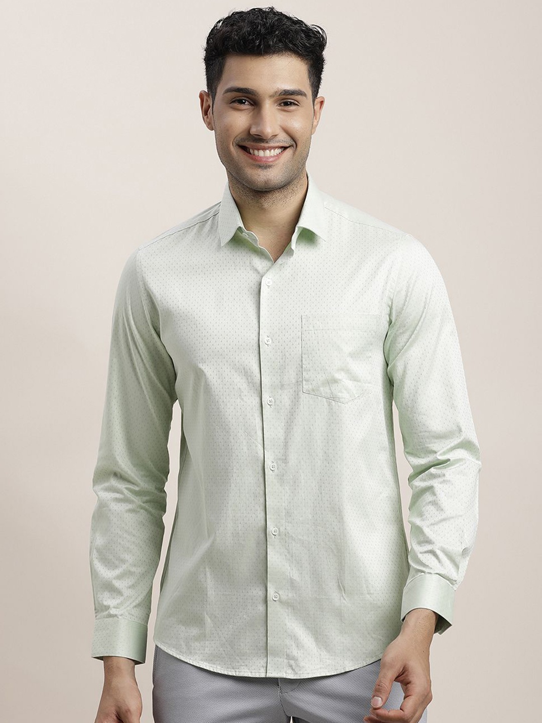 

Turtle Men Standard Spread Collar Micro Ditsy Printed Cotton Formal Shirt, Green
