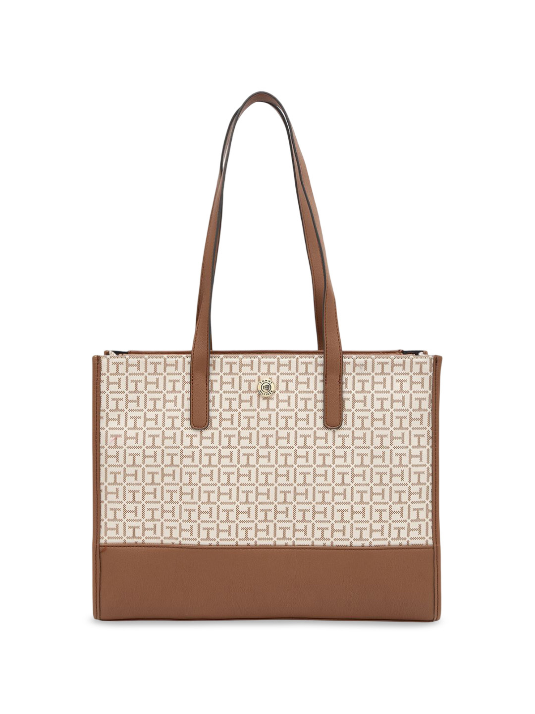 

Tommy Hilfiger Women Brand Logo Printed Swagger Tote Bag, Beige