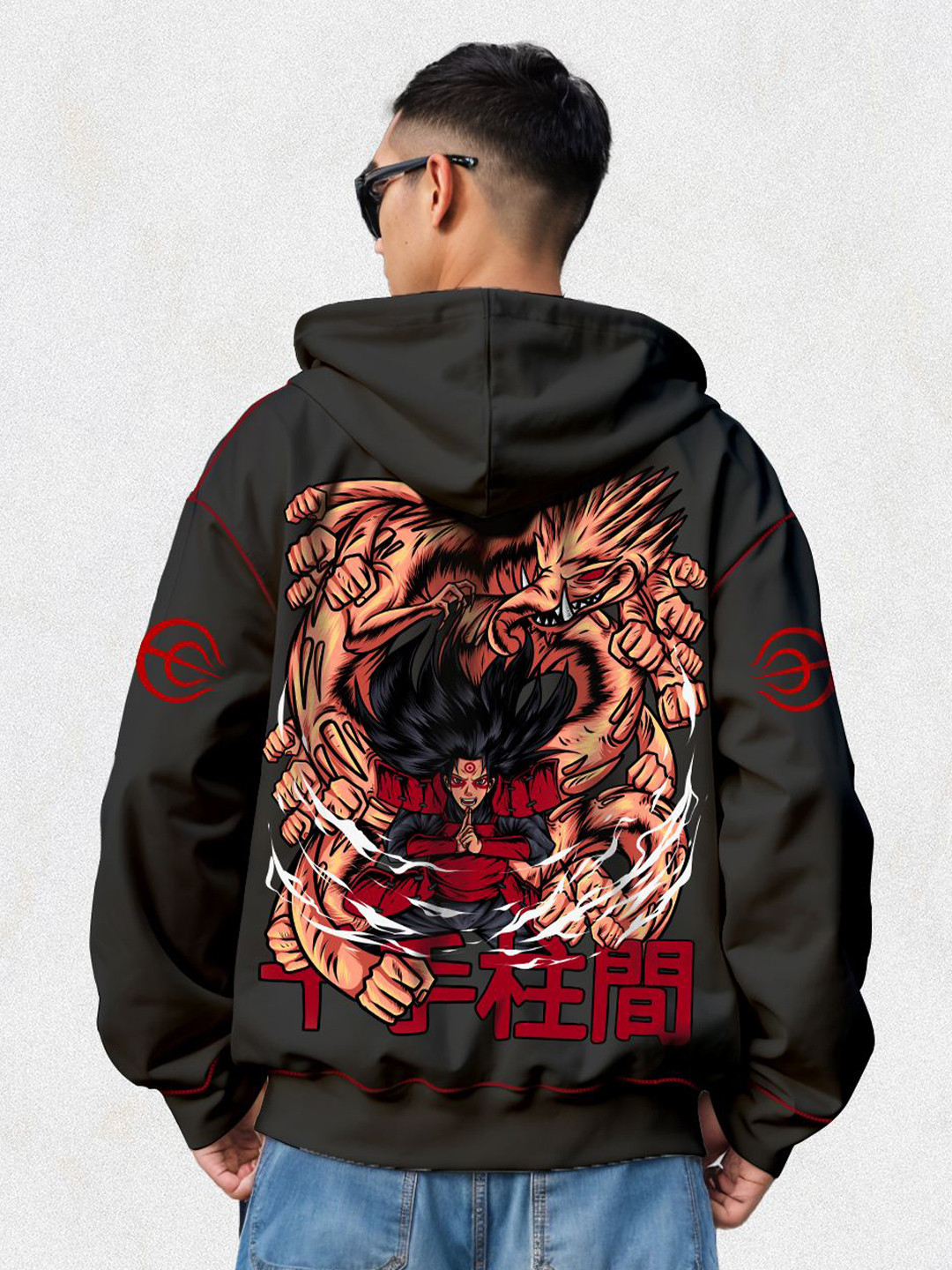 

Crazymonk Printed Anime Naruto Hashirama Senju Oversized Fit Hooded Sweatshirt, Black