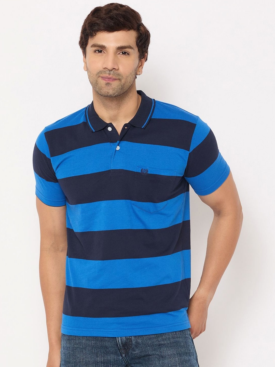 

Duke Men Striped Polo Collar Cotton T-shirt, Blue