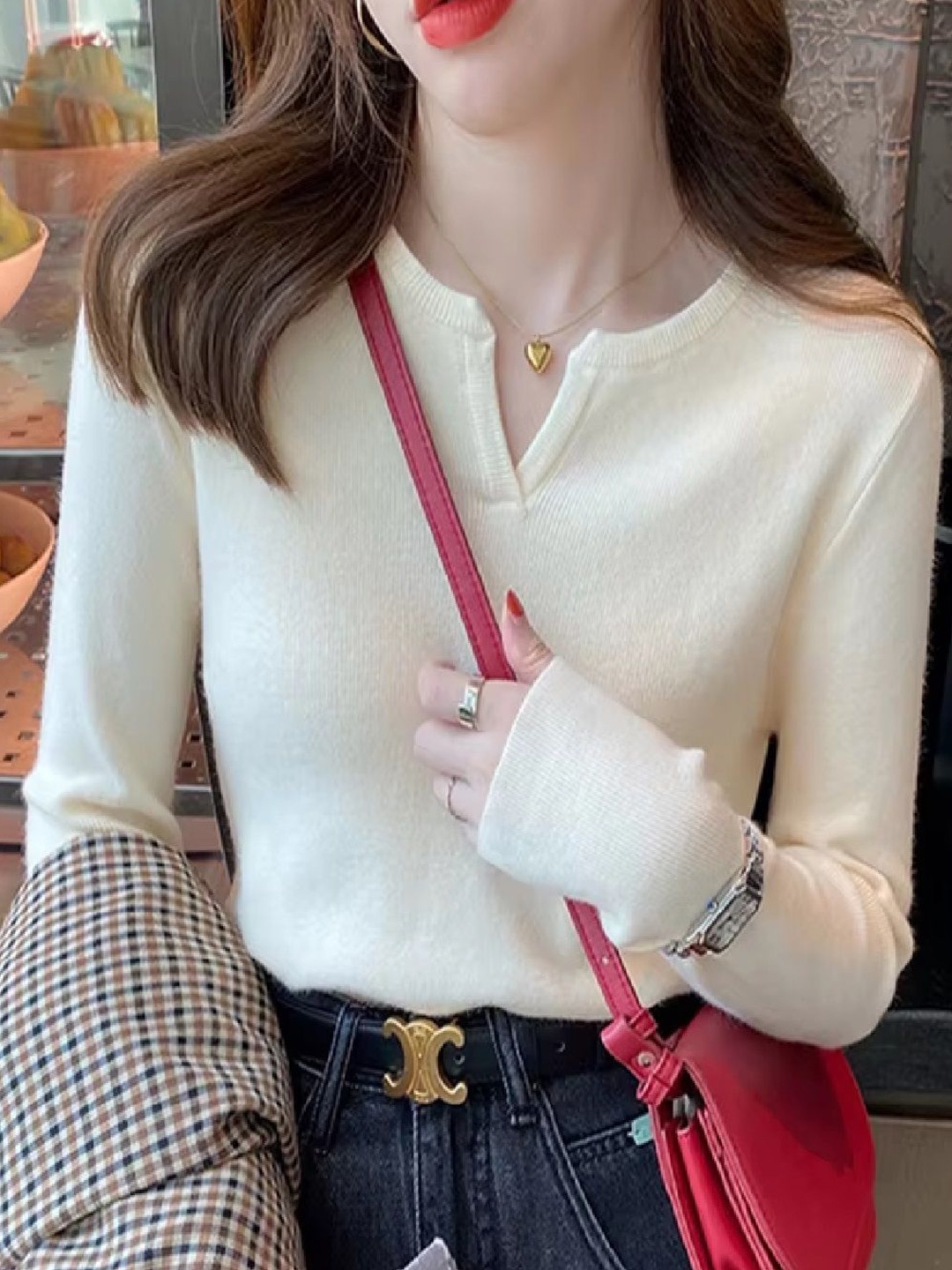 

StyleCast Women Ribbed Round Neck Woollen Sweater, Cream