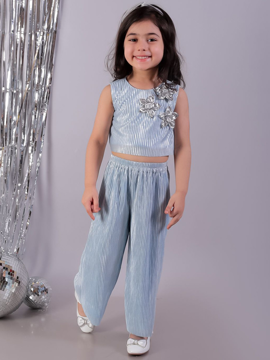 

LIL DRAMA Girls Self Design Top with Palazzos, Blue