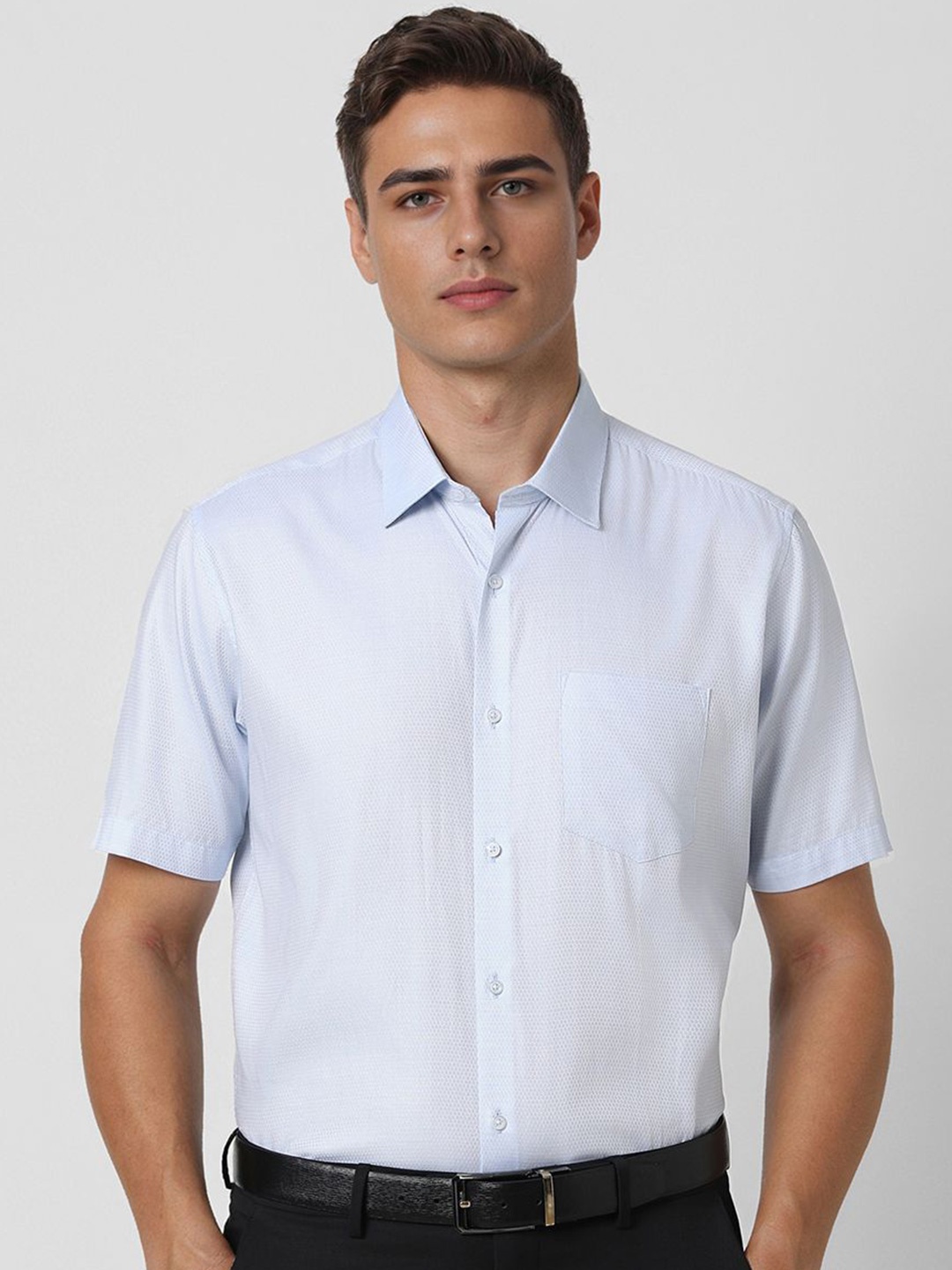 

Van Heusen Men Spread Collar Textured Cotton Formal Shirt, Blue