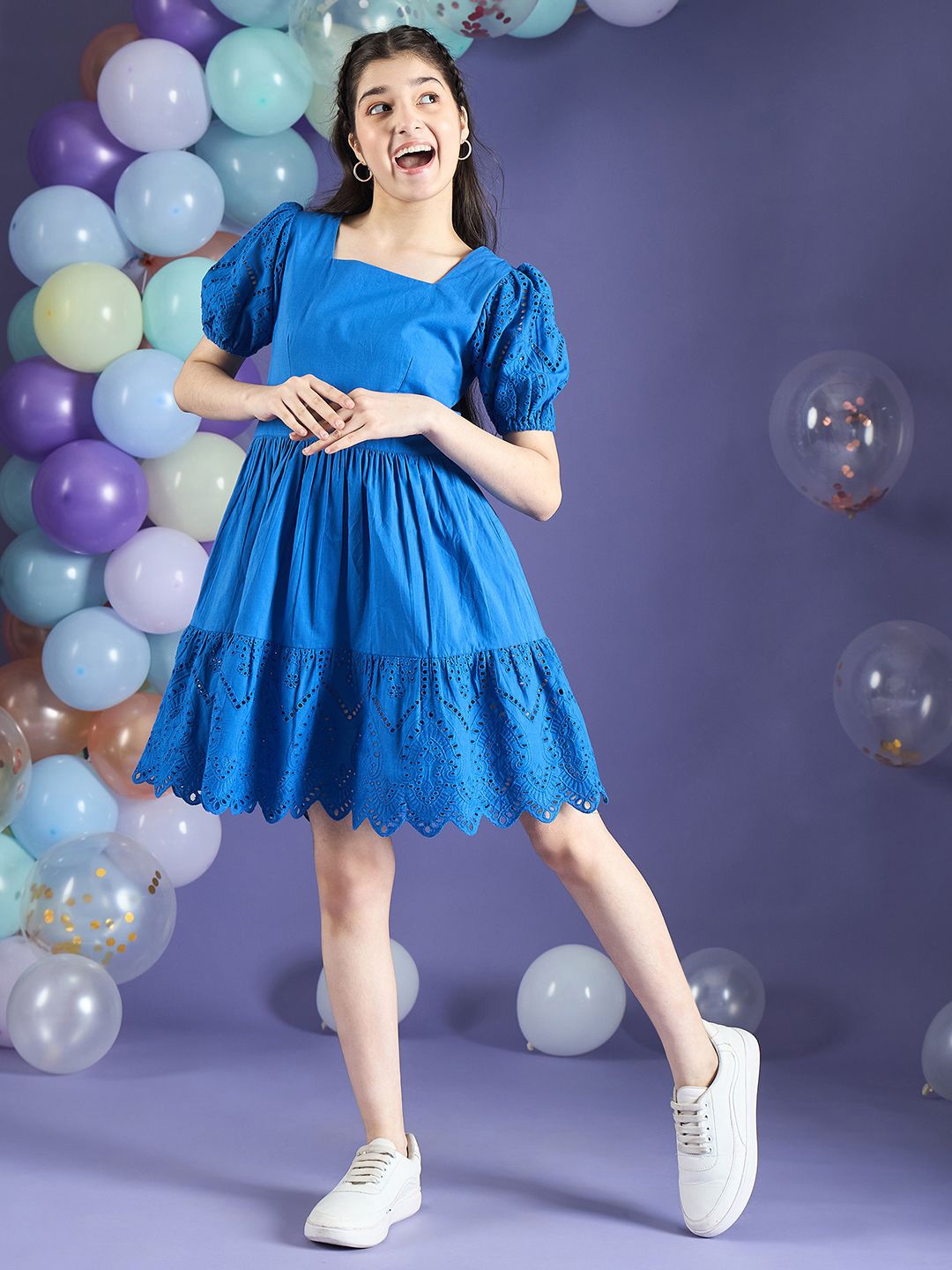 

Cherry & Jerry Puff Sleeve Fit & Flare Dress, Blue