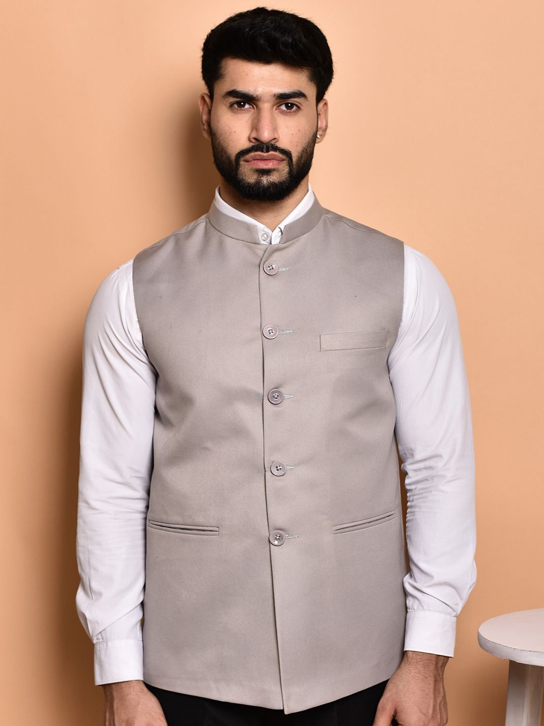 

PRINTINDIA Men Sleeveless Mandarin Neck Nehru Jacket, Grey