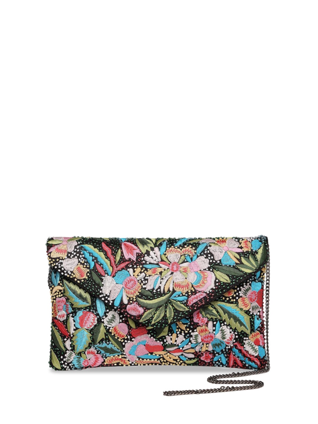 

Anekaant Floral Embellished Structured Sling Bag, Black