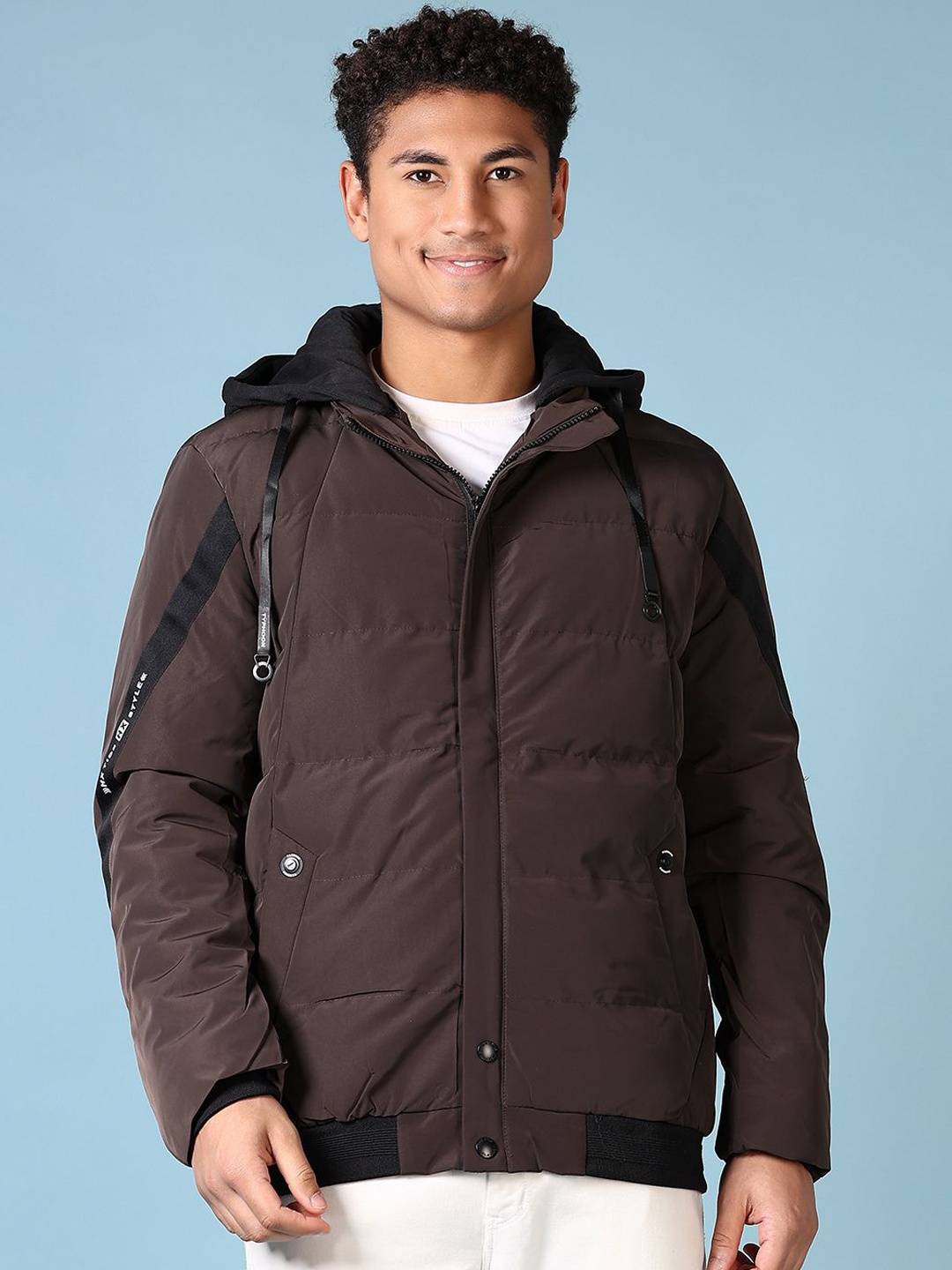 

V-Mart Men Padded Jacket with Patchwork, Brown