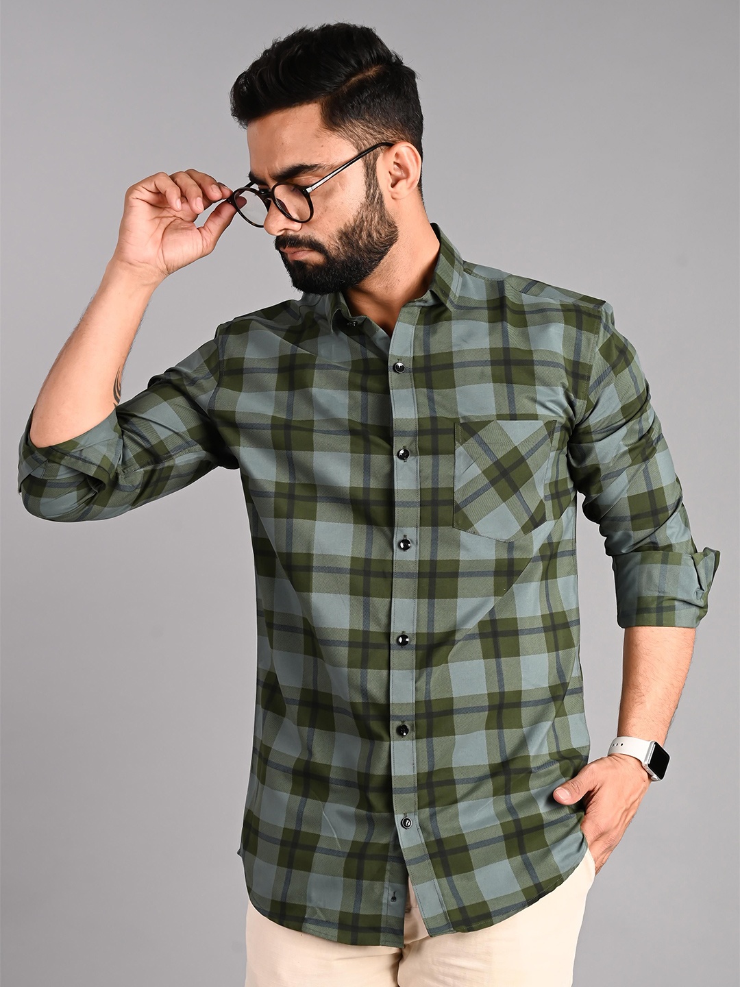 

Tanip Men Sheer Checked Casual Shirt, Green