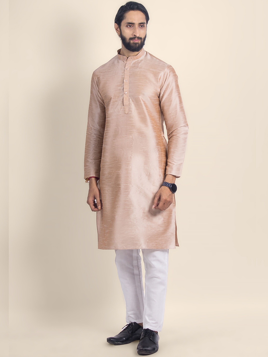 

DEVOILER Men Thread Work Kurta, Mauve