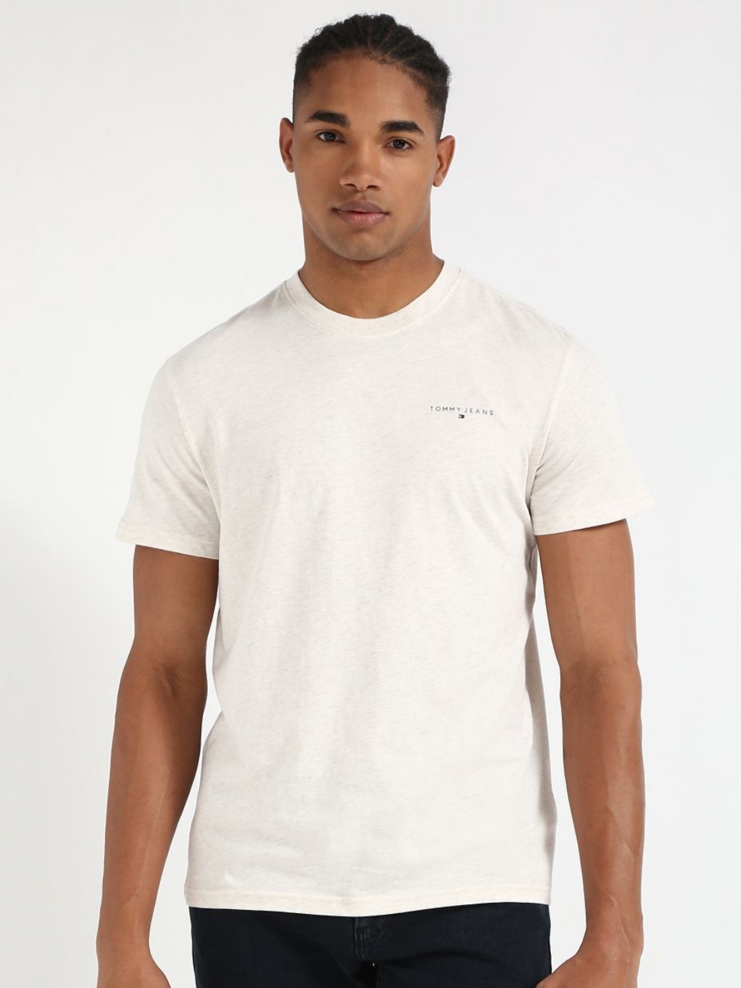 

Tommy Hilfiger Men Graphic Printed Round Neck Cotton T-shirt, Beige