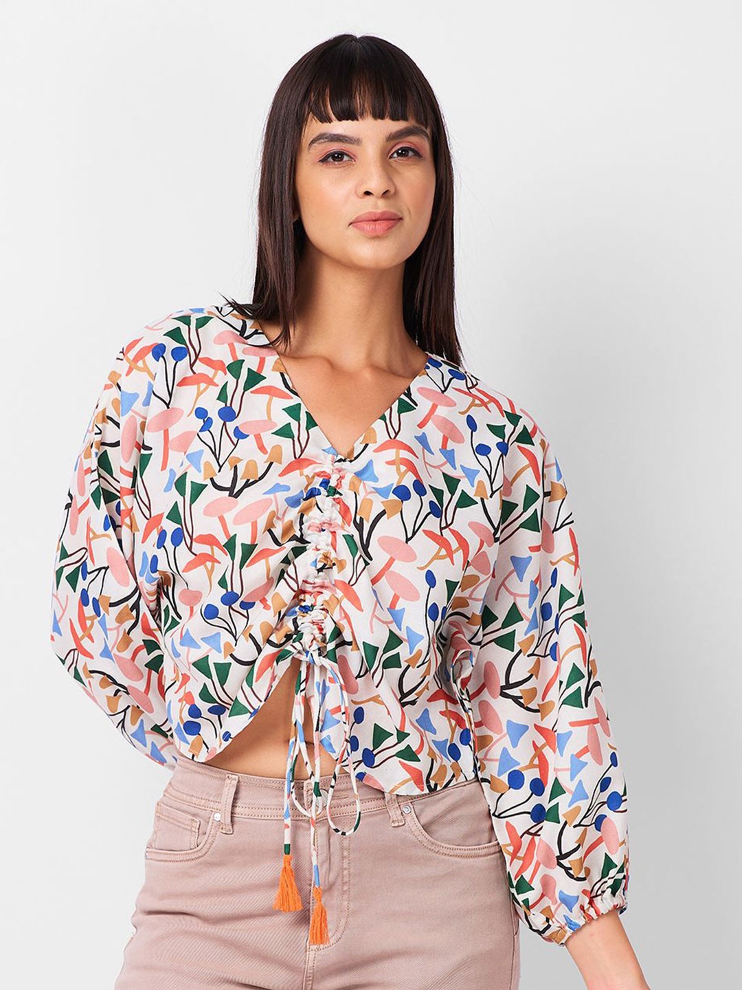 

IZEL Print Puff Sleeve Crop Top, Multi