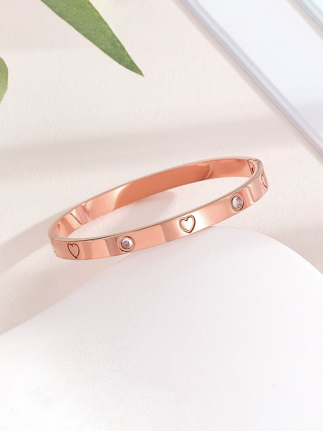 

Designs & You Rose Gold-Plated American Diamond Stone Studded Bangle-Style Bracelet
