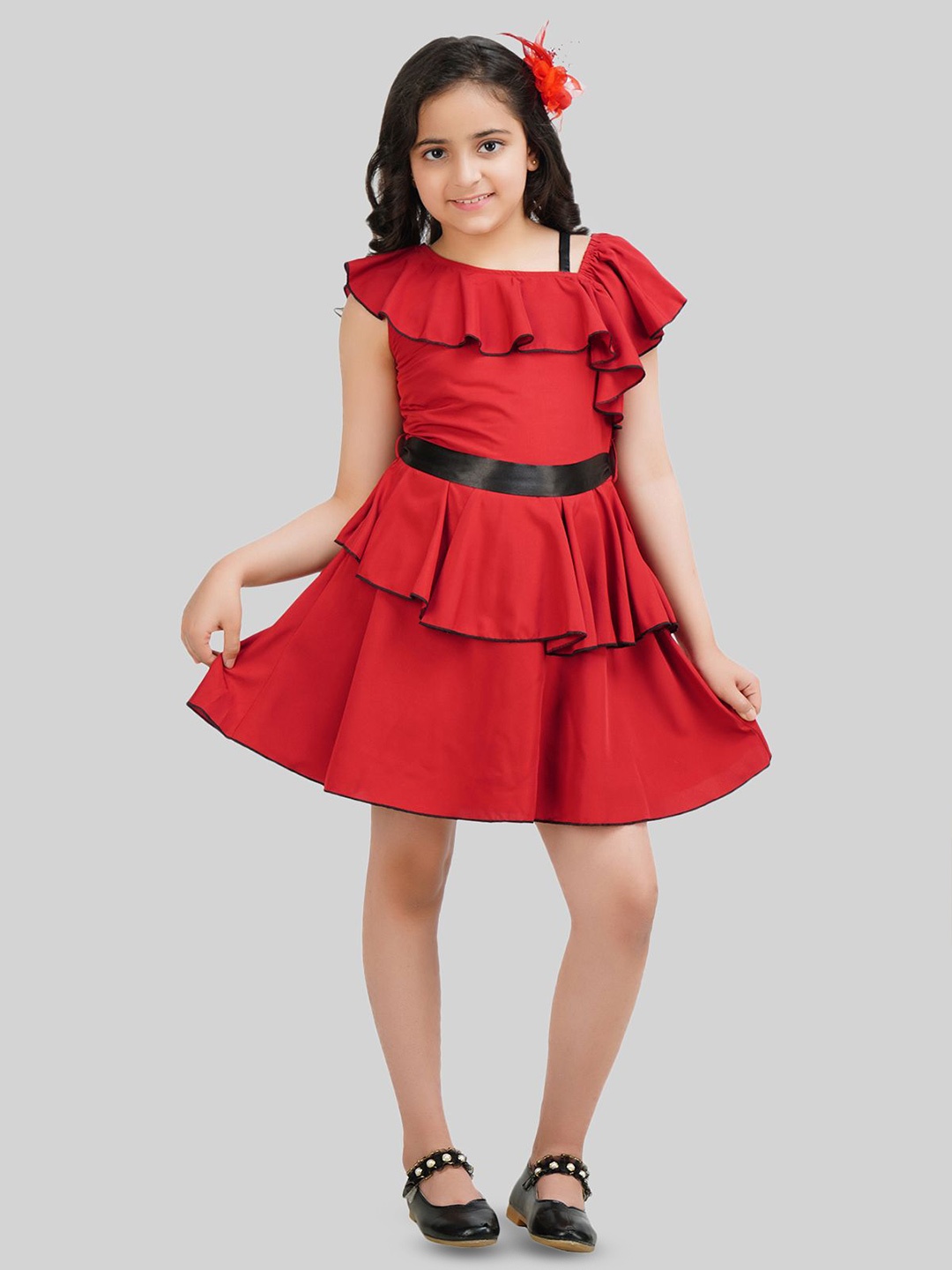 

BEING NAUGHTY Girls Crepe Fit and Flare Dress, Maroon