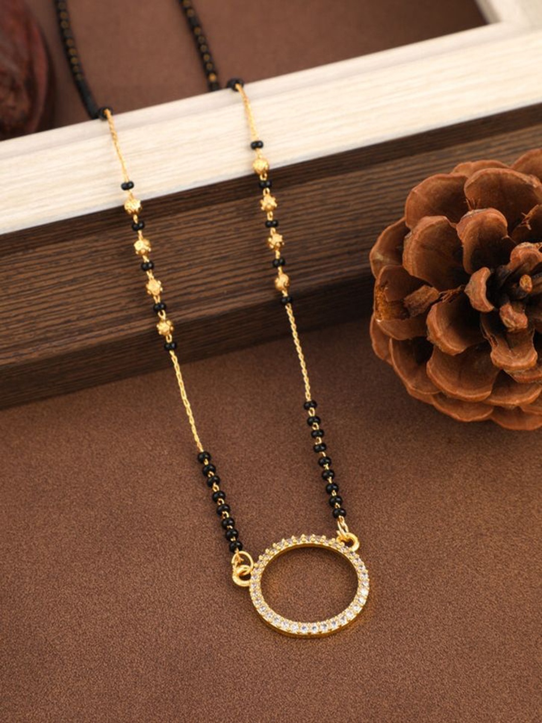 

Wynona Gold-Plated American Diamond & Beaded Mangalsutra