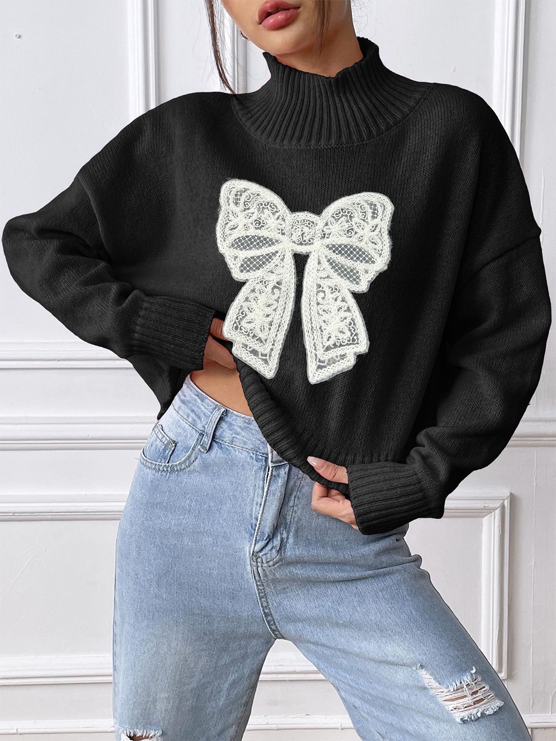 

StyleCast Women Embroidered Pullover with Embroidered Detail, Black