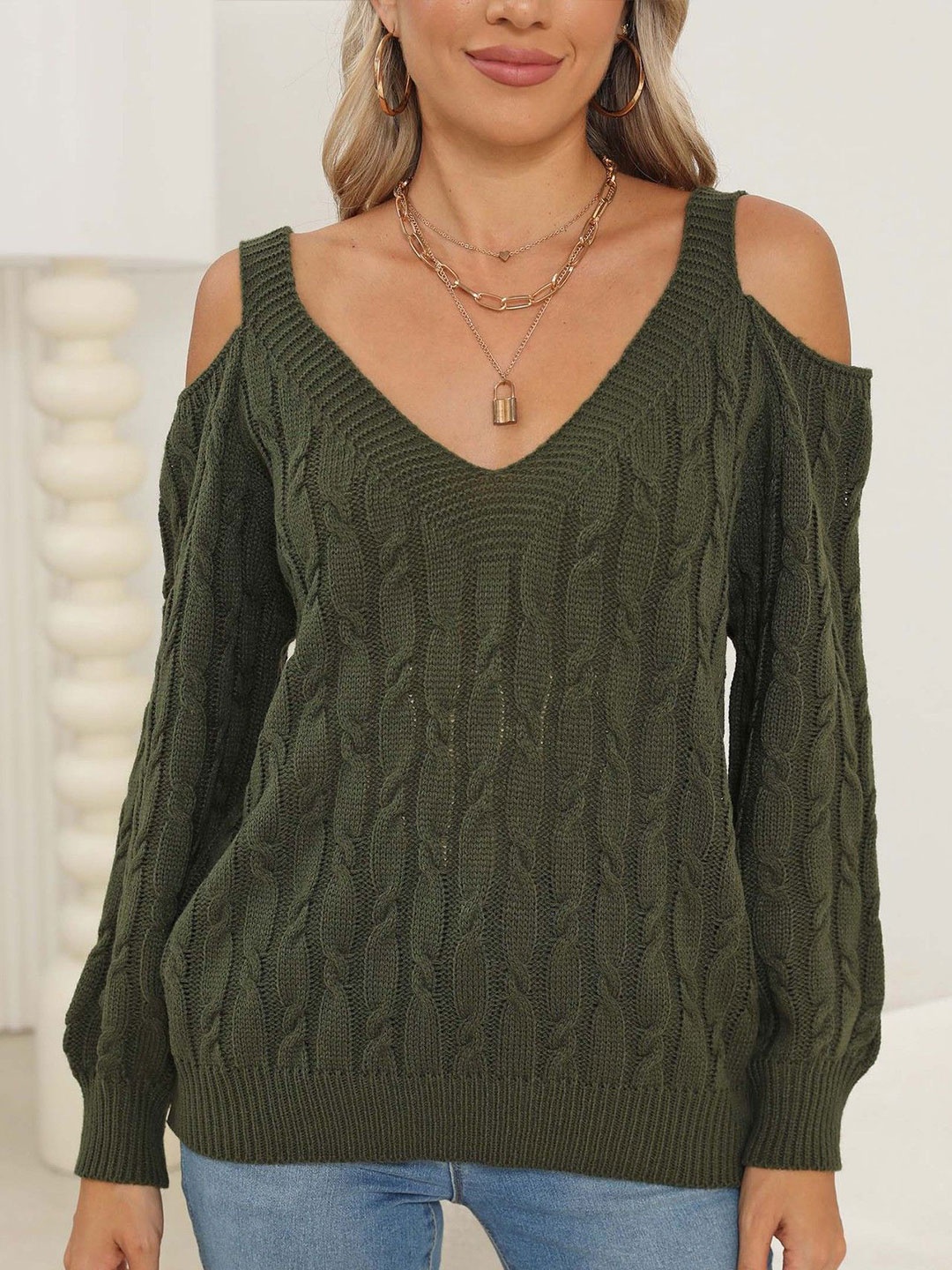 

StyleCast Women Cable Knit Pullover, Olive
