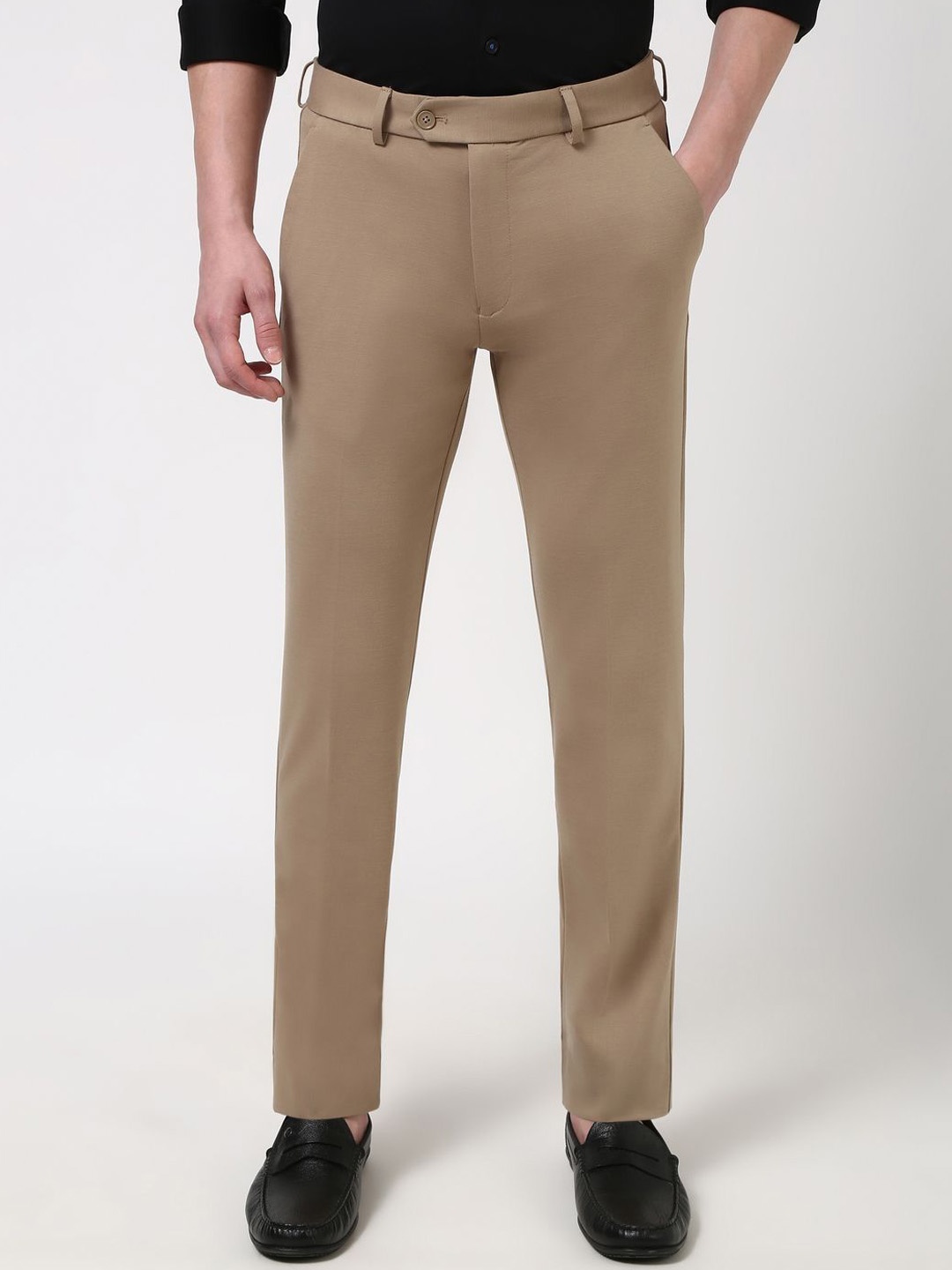 

Peter England Men Slim Fit Trousers, Khaki