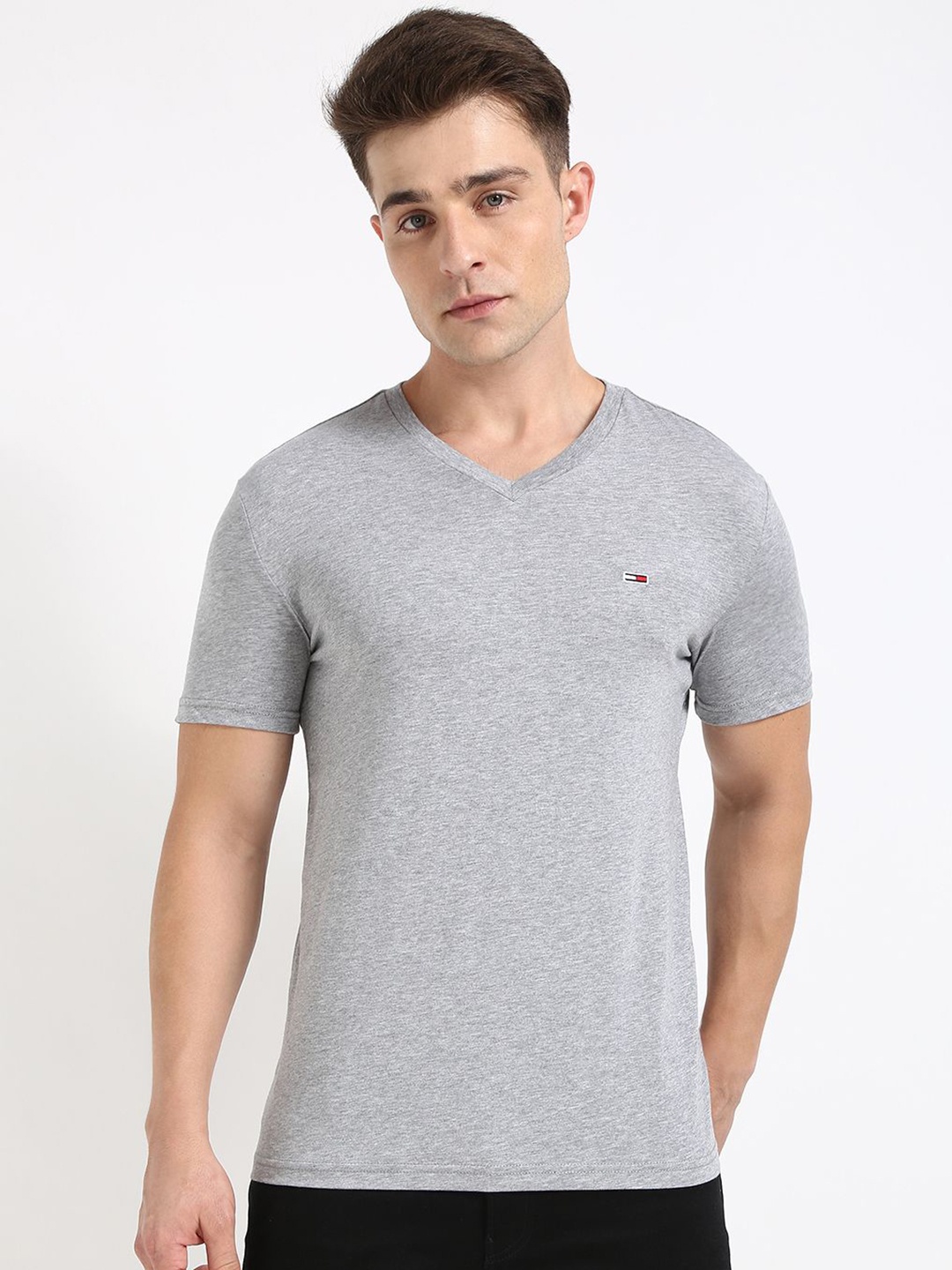 

Tommy Hilfiger Men V-Neck Solid Slim Fit T-shirt, Grey